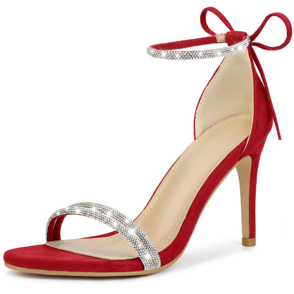 Rhinestone Ankle Tie Stiletto Heels Sandals
